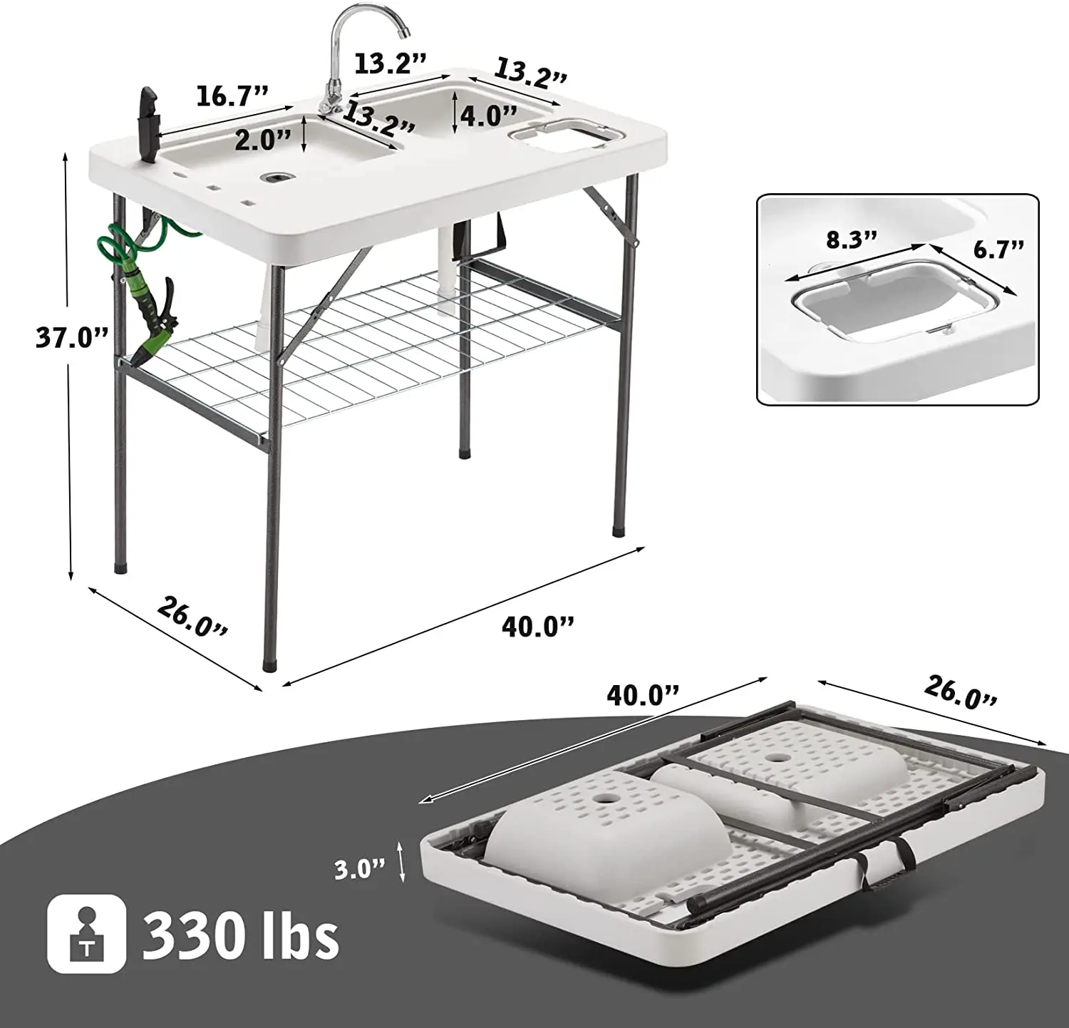 Multifunctional Portable Folding fish cleaning table/ fillet table  with two sinks