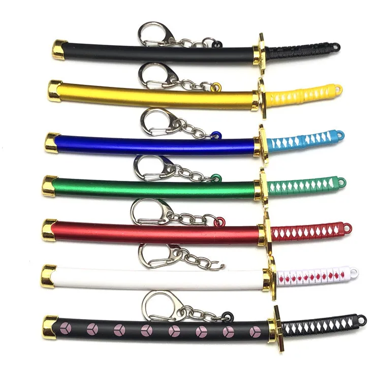 Roronoa Zoro Sword Keychain Anime Toy Buckle With Toolholder Scabbard Katana Sabre Car Key Chains 1 Piece Gift