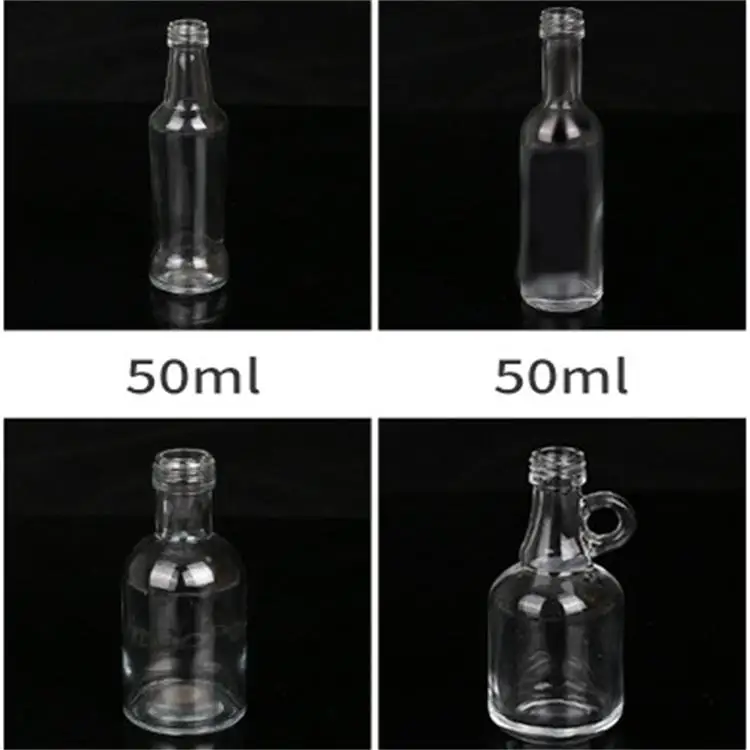 Wholesale 50ml Drinking bottle Whiskey Vodka Champagne Small Mouth Tasting Trial Glass Wine Bottle with Aluminum Lid