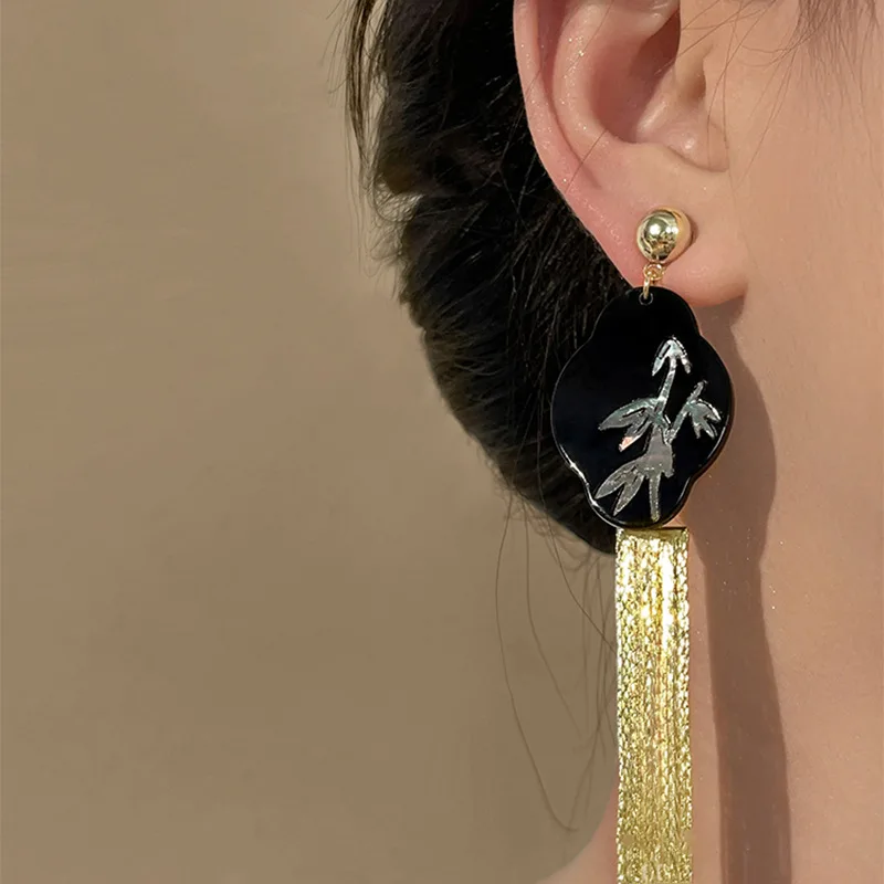 Silver Needle New Chinese Resin Cloud Tassel Earrings China-Chic Personalized Versatile Long Earrings Fashion Earrings Female