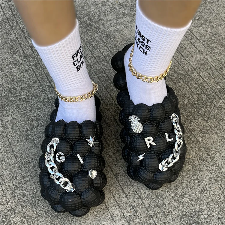 Personalized Beach Summer EVA bubble Slippers with charm pins Slides Soft Ladies Men Women Fashion Lychee Air Bubble Slides