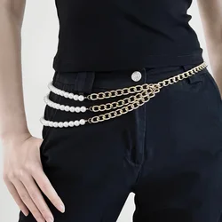 Multi-layer Pearl Metal Chain Waist Belt Body Chain Belly Dance