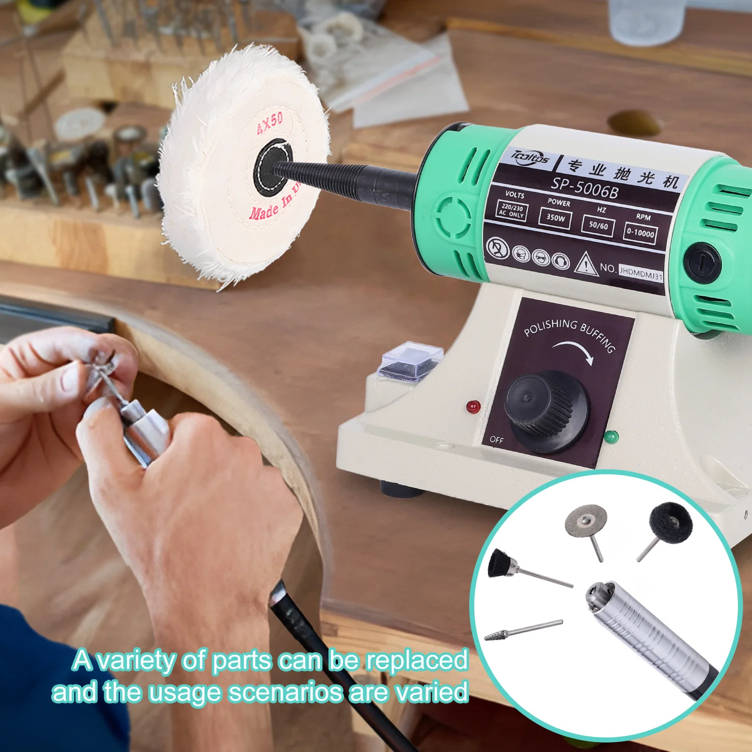 Double Head Turbine 350W Mini Polisher Motor Multi-function Bench Buffing Machine Jewelry Grinding Machine 10000RPM 220V