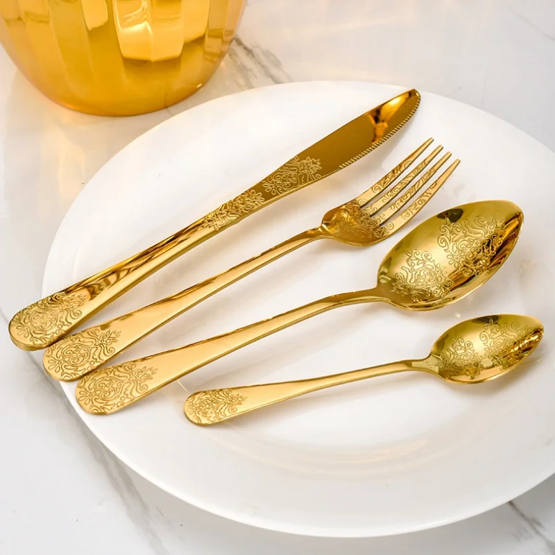 Top Seller 24-piece Stainless Steel Spoon Fork Knife Set With Handle Pattern Luxury Diamond Type Lattice Egg Shape Package