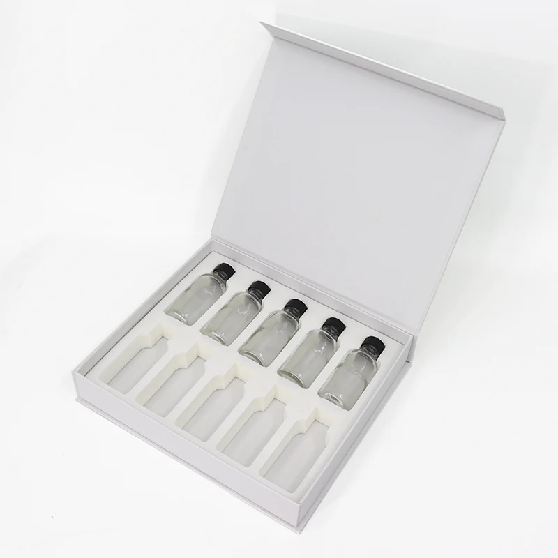 Eco friendly Rigid Cardboard Double Layer Magnetic Drawer Box with EVA Foam Insert for Skincare Collection Packing Glass Bottle