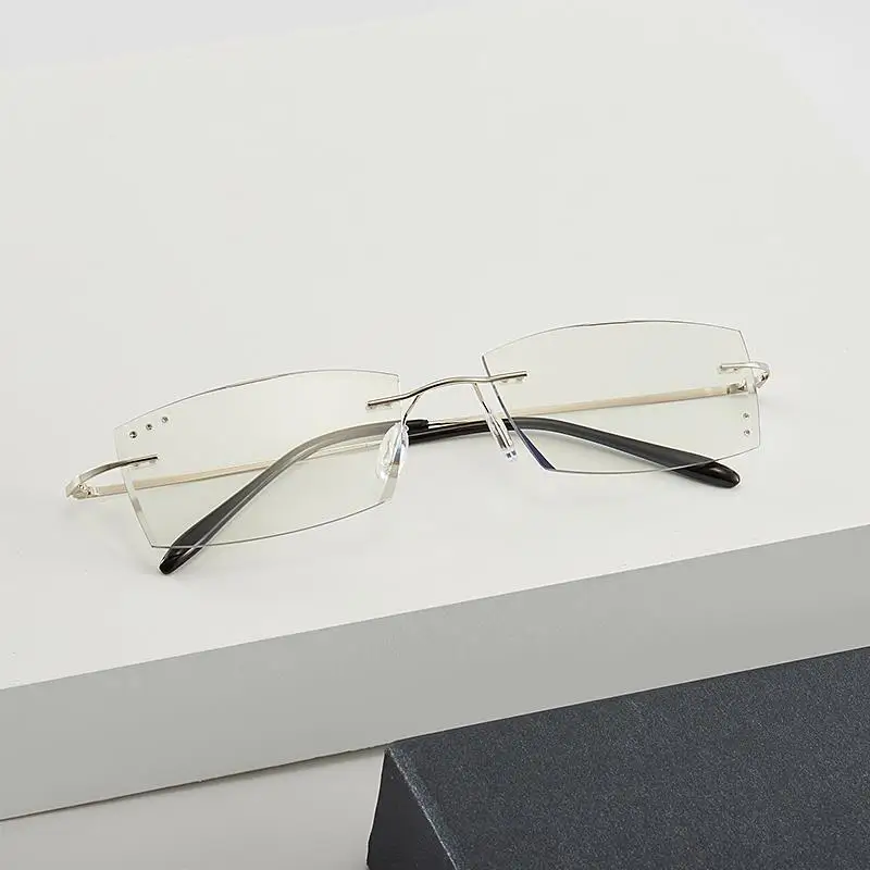 Photochromic Rimless Ultra Light Titanium Frame Anti Blue Light Blocking UV400 Protection Computer Optical Glasses