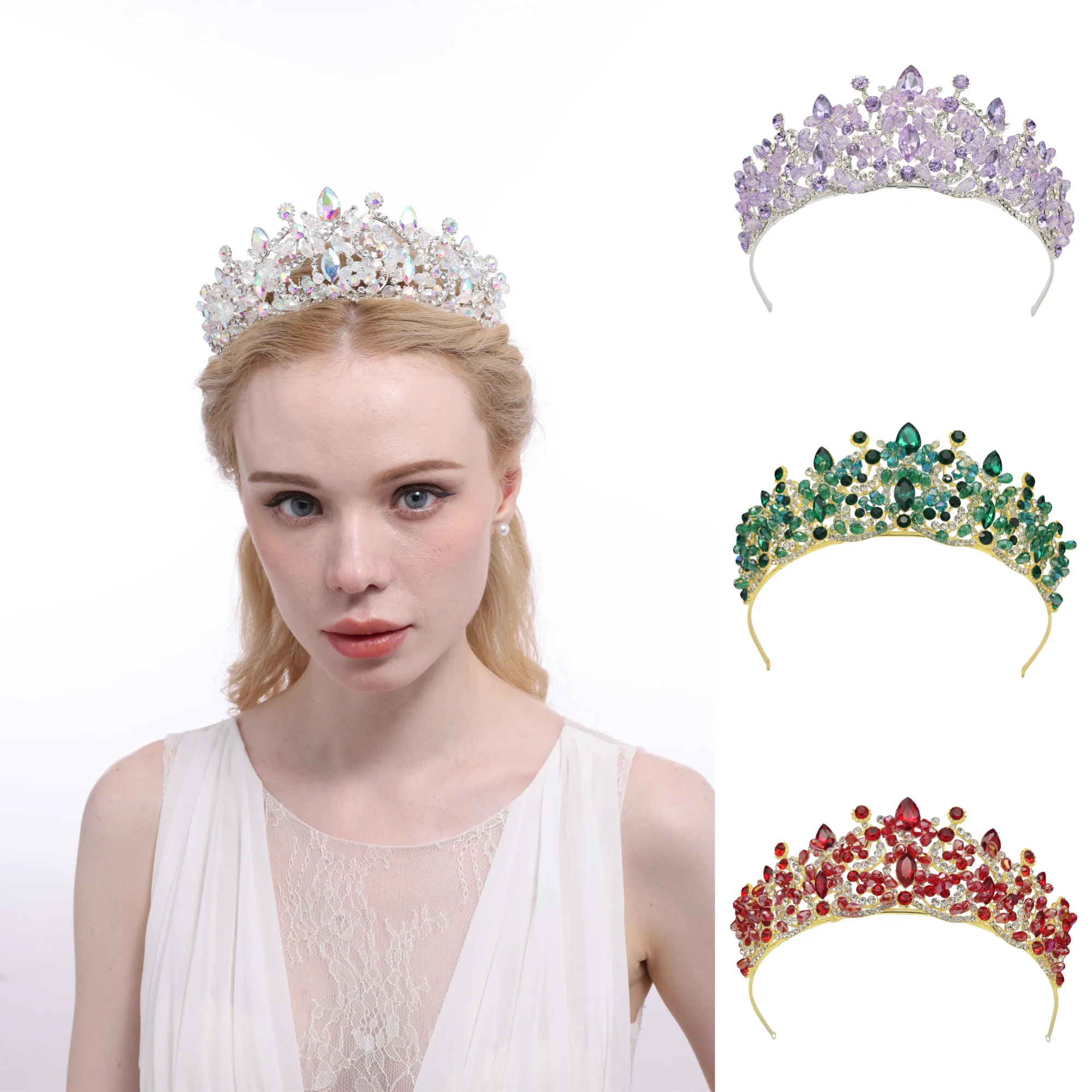 Luxury big Baroque GOLD plated pageant rhinestone gem bridal Crowns and Tiaras for queen