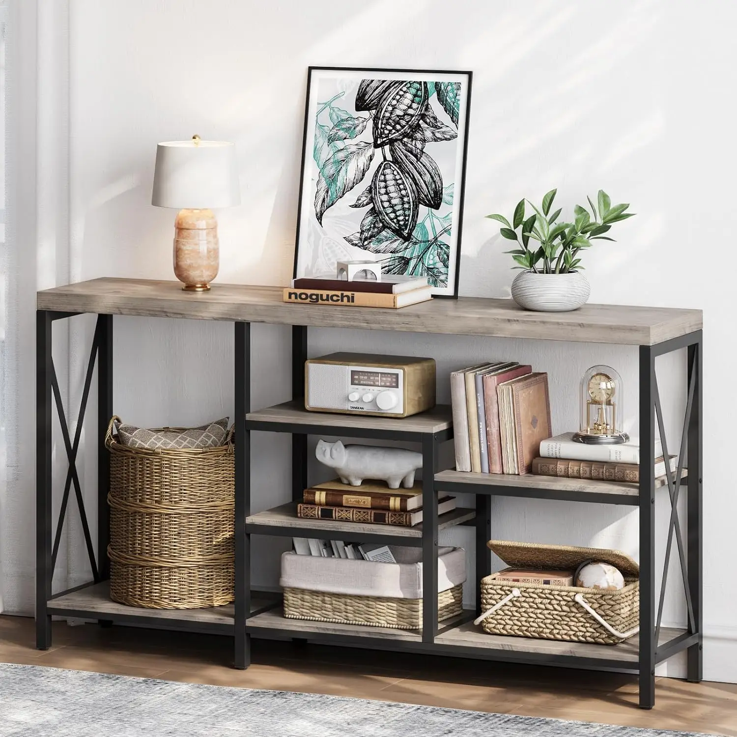 Entryway Hallway Bookshelf Storage Shelves Living Room Couch Industrial Style Grey Narrow Sofa Table Console Tables