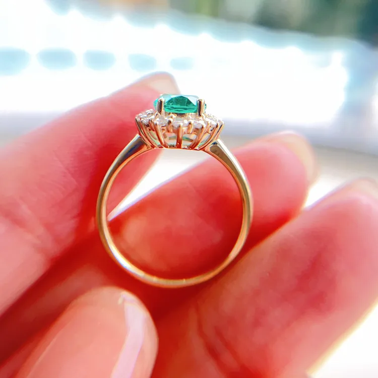Roomy purity solid gold Jewelry classic diana design women ring 1ct  oval lab grown Colombian Emerald rings