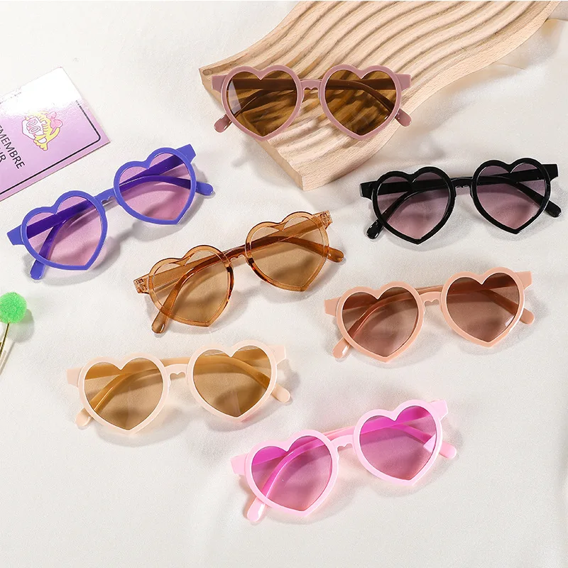 Wholesale Children Baby Candy Colors Sun Glasses UV400 Kids Cartoon Heart Love Sunglasses For Girls