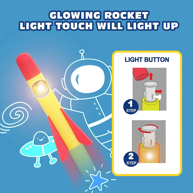 Outdoor Sports Game Toys Adjustable Air Pump Flying EVA Foam Rocket Launcher for Kids with 2 Rockets