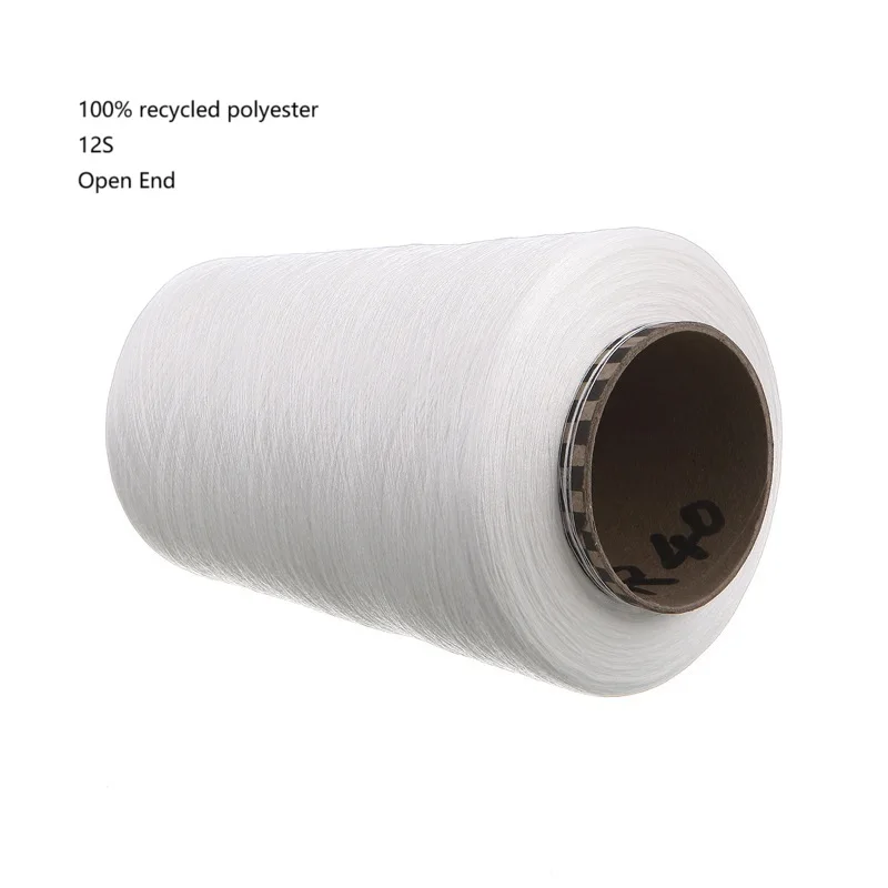 100% Recycled Polyester 12/16S Open End/OE Yarn Customize Count Raw White Yarn For Knitting