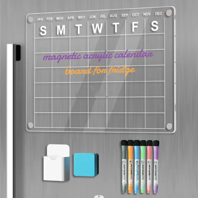Customized Reusable Monthly Weekly Daily Planner Magnetic Dry Erase Board Acrylic Calendar Board Acrylic Fridge Memo Board