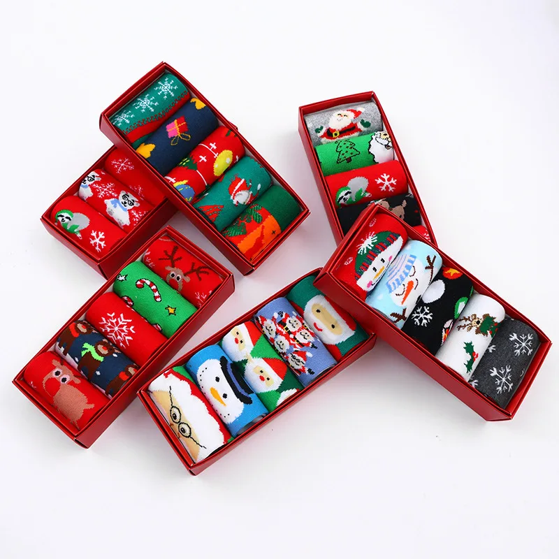 new year socks 5 Pairs box socks medium tube stockings custom cotton Christmas socks