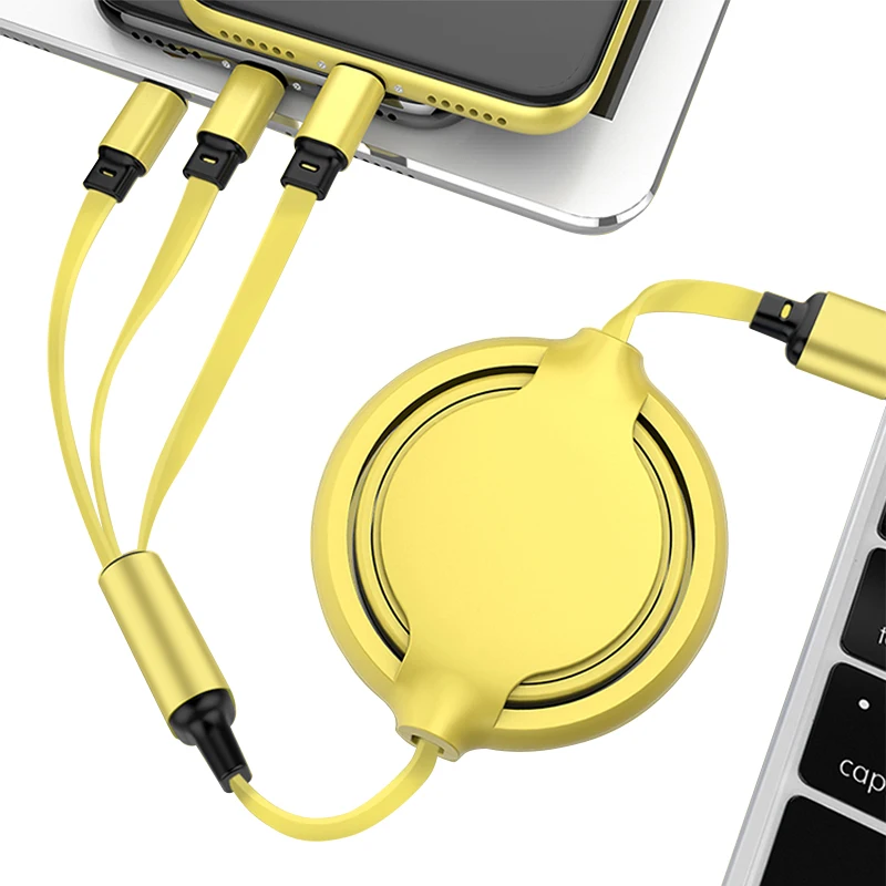 Custom logo retractable cable charging 3 in 1 cable mobile phone charger for iphone type c micro usb