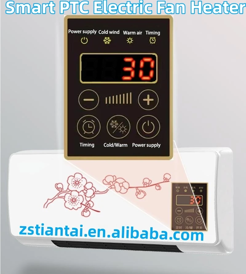 Super quiet electric wall mounted heater household ptc ceramic electric fan heater smart timing wall mounted room heaters