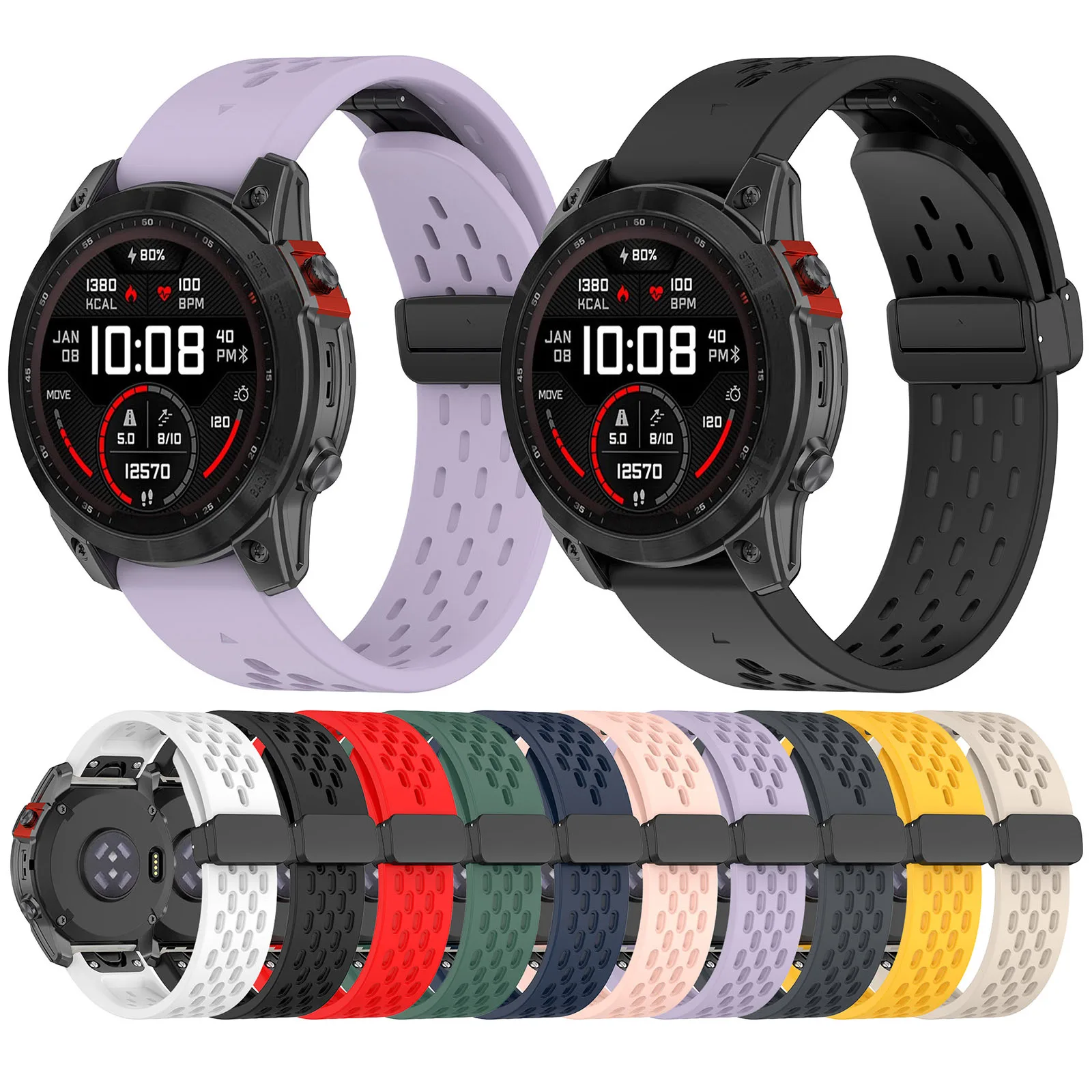 IVANHOE QuickFit 20 мм 22 26 силиконовый магнитный складной ремешок с пряжкой для Garmin Enduro 2 EPIX Gen2 Fenix 7 7X6X Pro часов