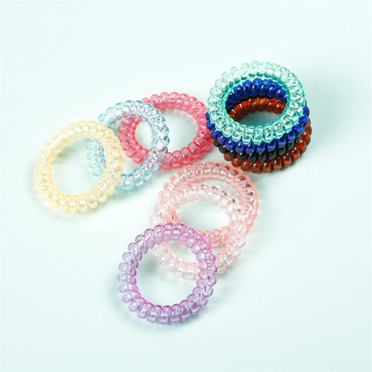 
Transparent clear tpu telephone cord line ponytail holders hair rings coils elastic hair tie 