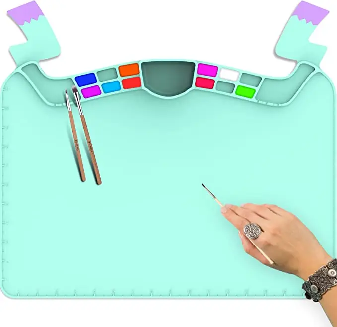 Custom Silicone Painting Craft Mat Soft Durable Drawing Mat BPA Free Silicone Rubber Art Mat with Cup for Kids