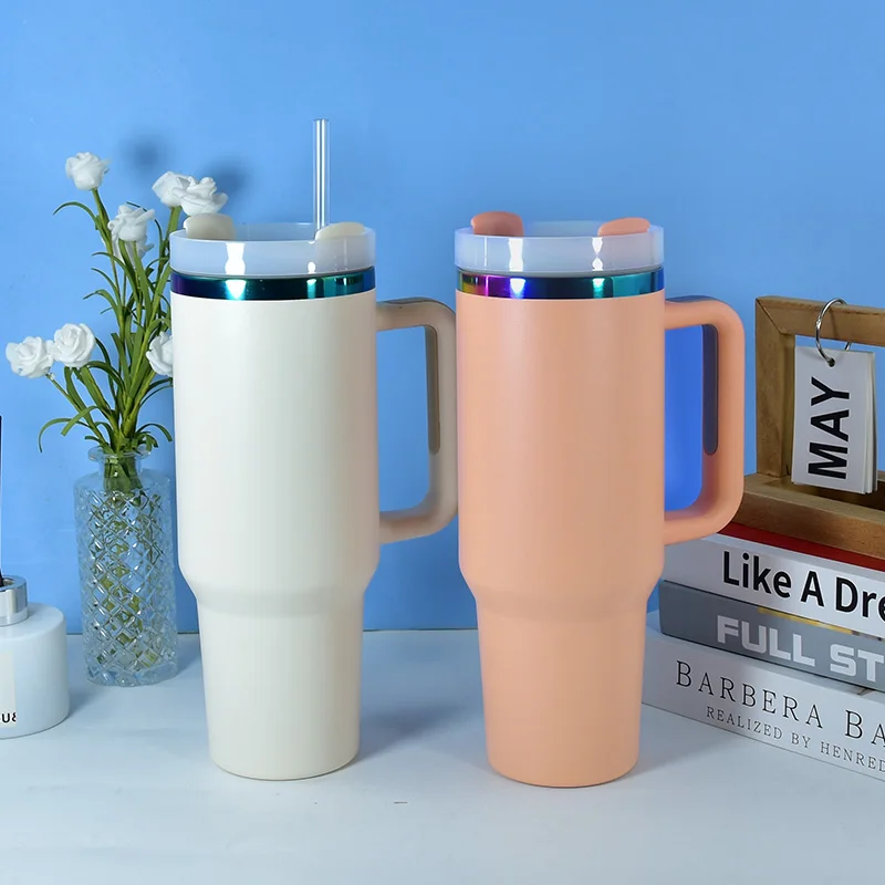 USA rainbow gold plated 40oz tumbler with handle holographi stainless steel laser engraving blanks travel mug wholesale bulk