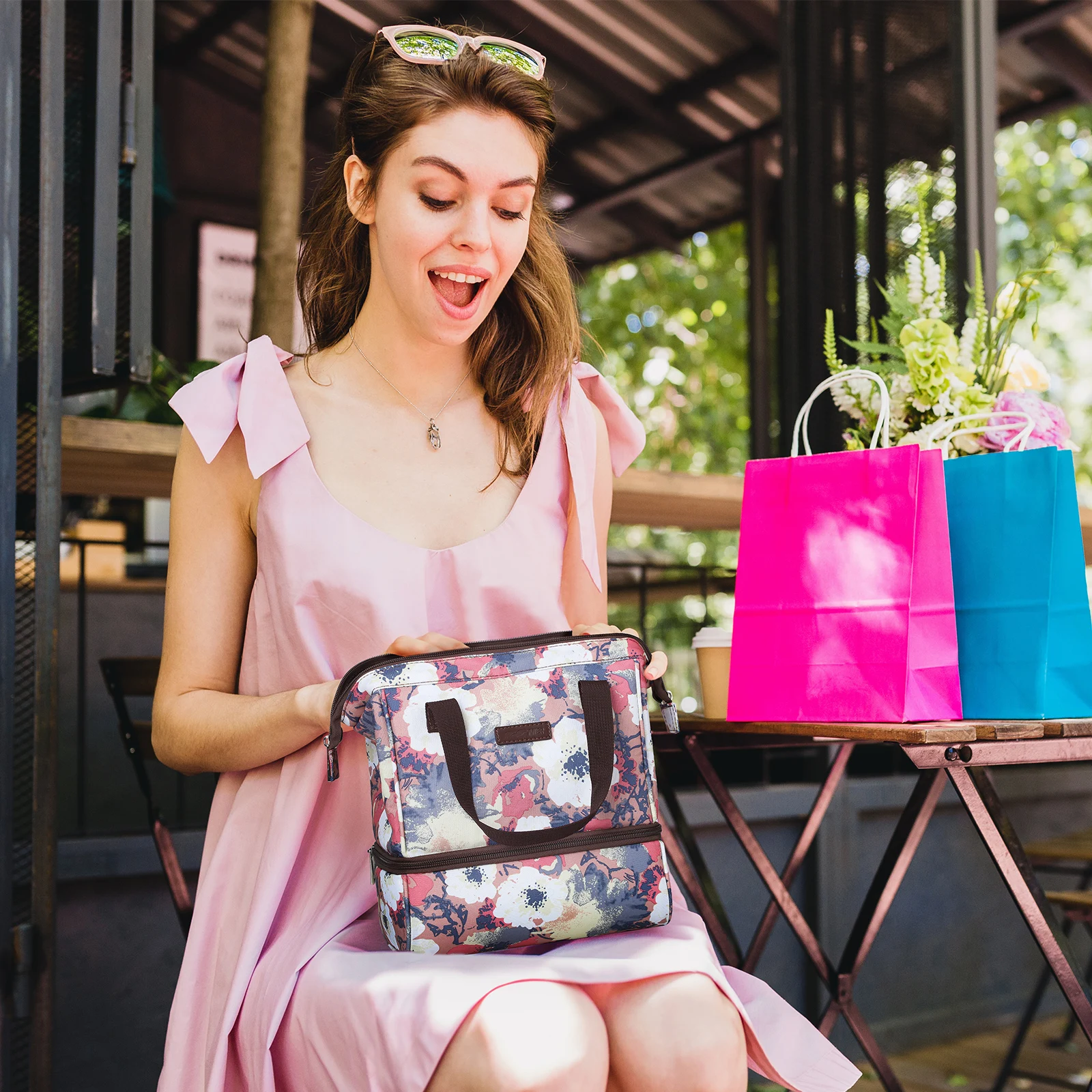 Women Lunch Box Bag Insulated Small Kids Lunch Cooler Bags Cute Leak Proof Meal Prep Lunch Box with Pockets