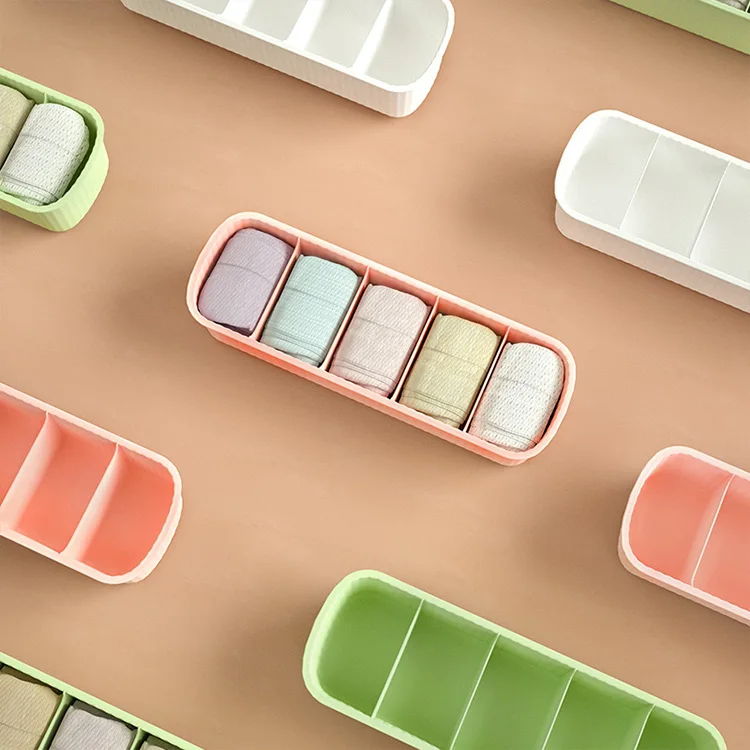 Household wardrobe drawer type underwear striped design plastic 5 compartment socks storage box