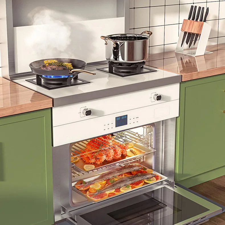 4.5kw White Integrated Stove 70l Steam Oven Top Warm Dishes Automatic Cleaning Multi Functional Stove Oven All-In-One Machine