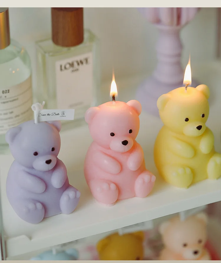 AROMA HOME Colorful Handmade 3D Bear Shaped Carving Aromatherapy Scented Candles For Wedding Home Decor Accessories