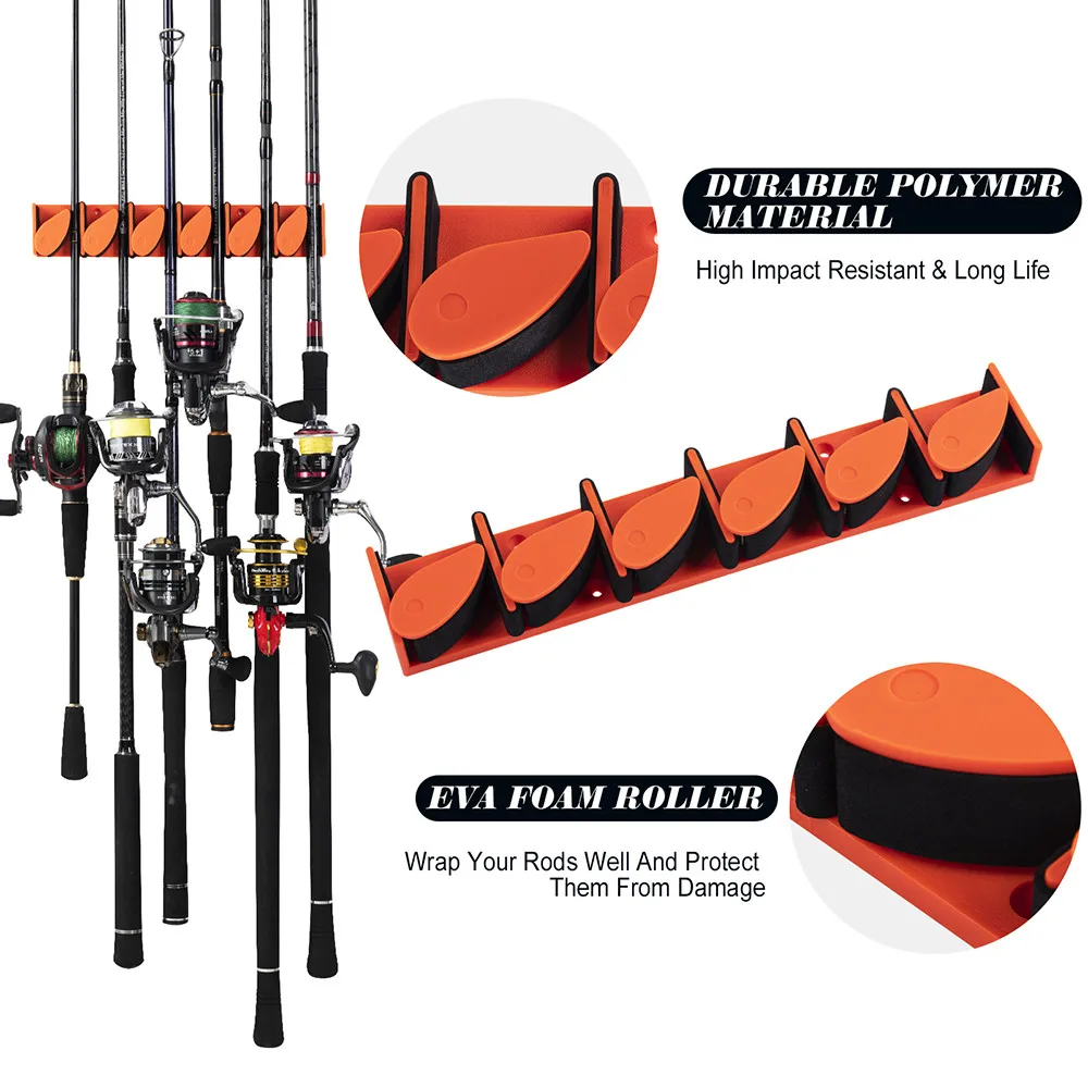 Fishing Rod Holder Horizontal 6-Rod Rack ABS Plastic Storage Wall Mount Fishing Rod Rack Fishing Pole Holder for Garage