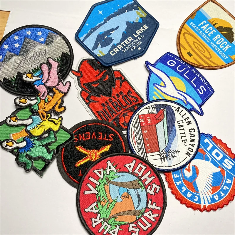 Custom logo cap emblem patches heat seal backing iron on hat embroidery badge