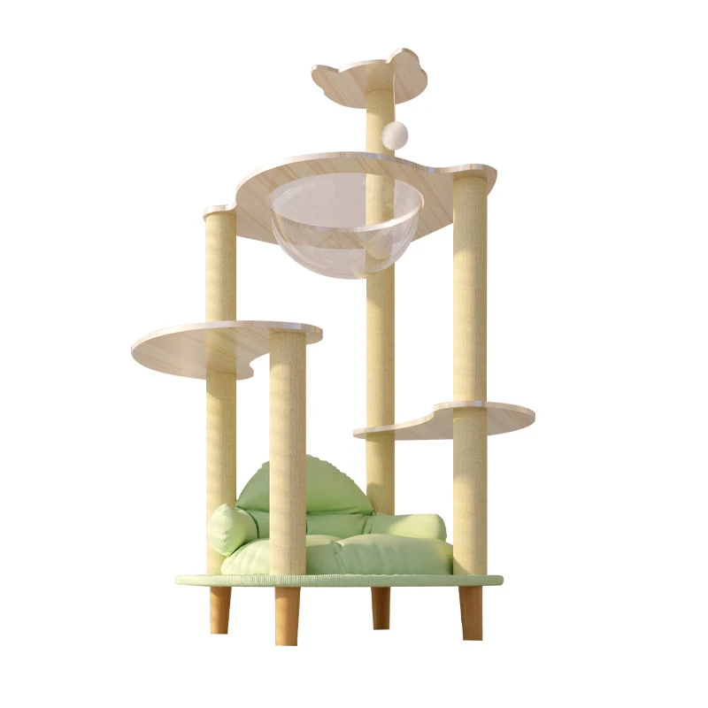 Sustainable Wooden Cat Scratcher Tower Sisal Post Home Paper Wool Hammock Climbing Frame Christmas Toy Cat Scratching Board Pets
