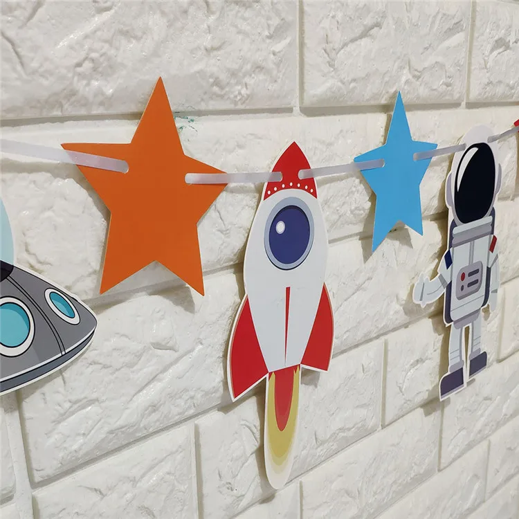 University  Space Party Supplies, Boy Happy Birthday Balloons with Happy Birthday Banner Rocket Astronaut Moon garland