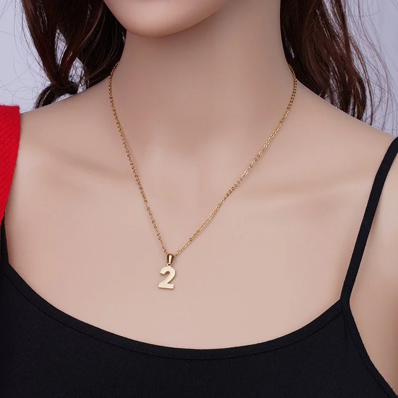 Simple Fashion Arabic Digital Jewelry Necklace Stainless Steel Gold Plated 0 to 9 Anti Stain necklace for couples gift