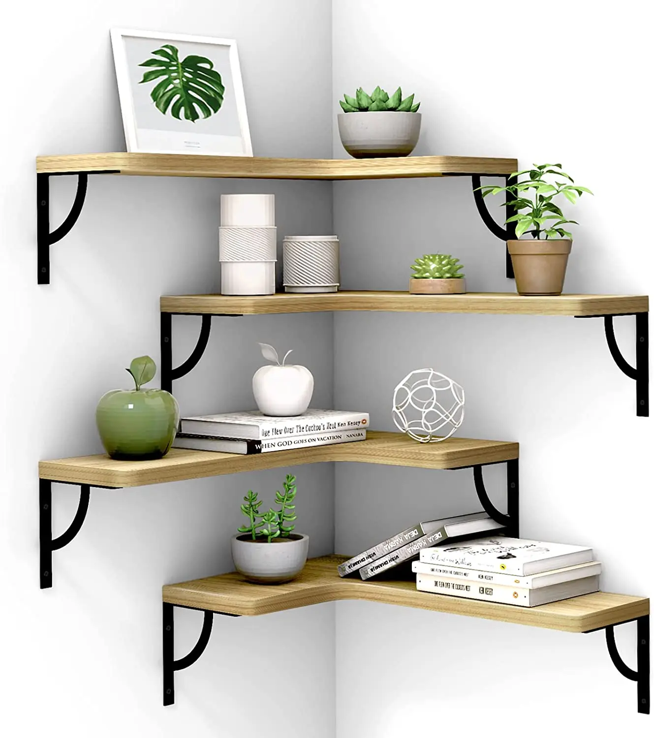 Corner Floating Shelves Wood Display Storage Wall Shelves