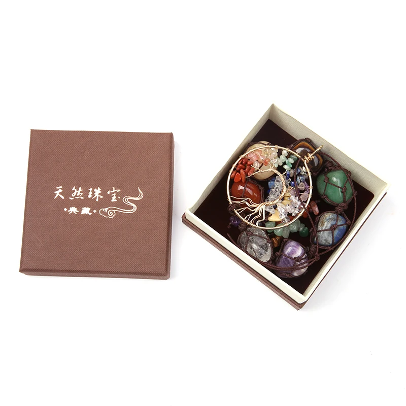 Natural healing crystal stone seven chakras pendent tree of life car hanging decorations