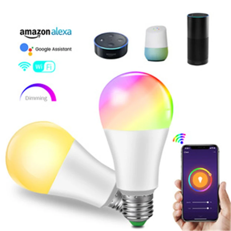 Tuya Google Home Alexa E27 LED WIFI Bulb Home Smart RGB   Wireless Control A60 LED Bulb LED Bulb Material Smart Led  Music Light