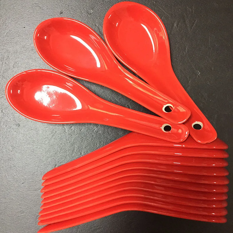Festive Color Glaze Wedding Red Ceramic Soup Chinese Rice Noodle Spoon Gift Set