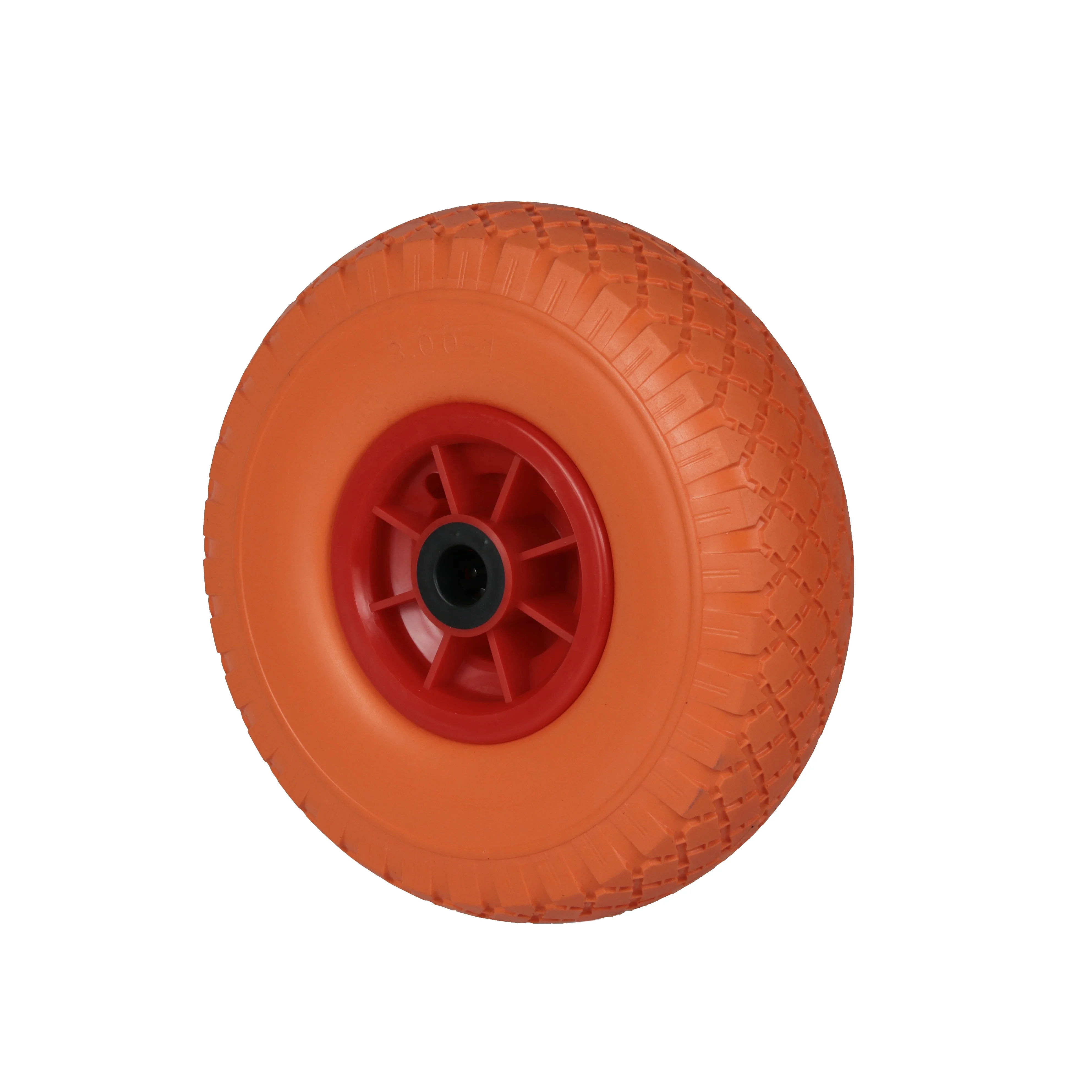 HKT1126 orange color plastic tim 76mm hub length cart wagon hand truck 256mm flat free airless tires 10x3.00-4 pu foam wheel