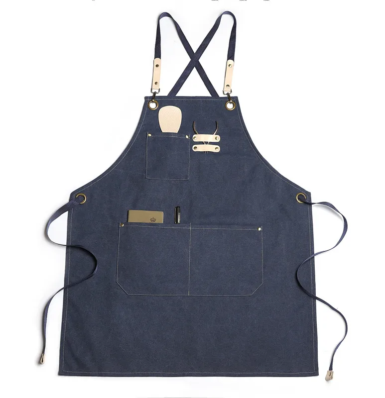 Низкий минимальный заказ, индивидуальный логотип, модный фартук для ресторана, бариста, парикмахерской, хлопчатобумажный брезентовый Рабочий Фартук