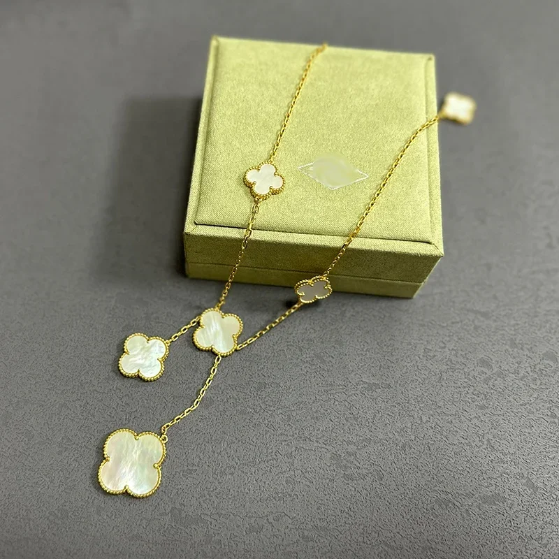 High Quality S925 Sterling Silver Plated 18K Gold Rose Gold Agate Shell 10 Flower Multi-flower Clover Necklace Bracelet set