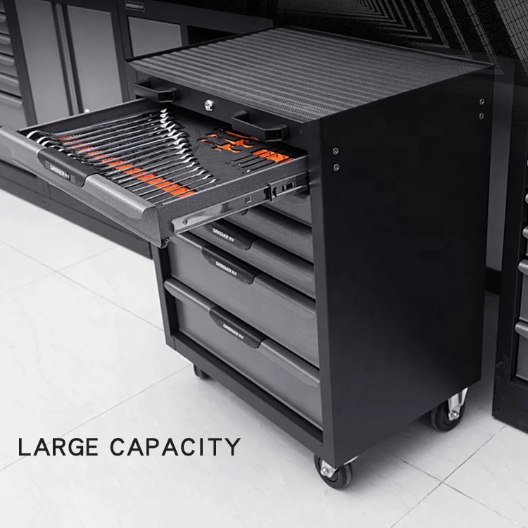 Car Repair Hand Tools Storage Cabinet Top Hanging Cabinets 2 Door Drawers Chest Work Station with Hooks and LED Lights