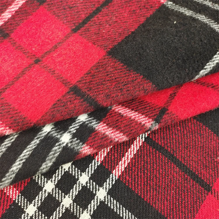 Factory wholesale stock flannel shirt fabric fashion Plush 100 Polyester Yarn dyed Plaid dress fabric For Flannel