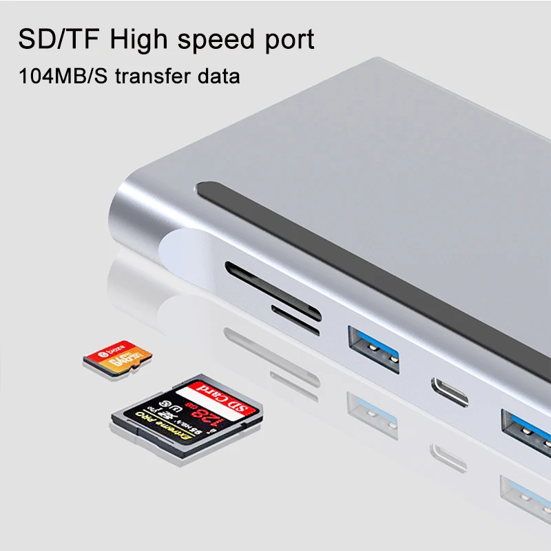 Custom logo USB Type C docking station 12 port usb 3.0 hub to PD/VGA/4K/USB3.0/rj45/SD TF card reader