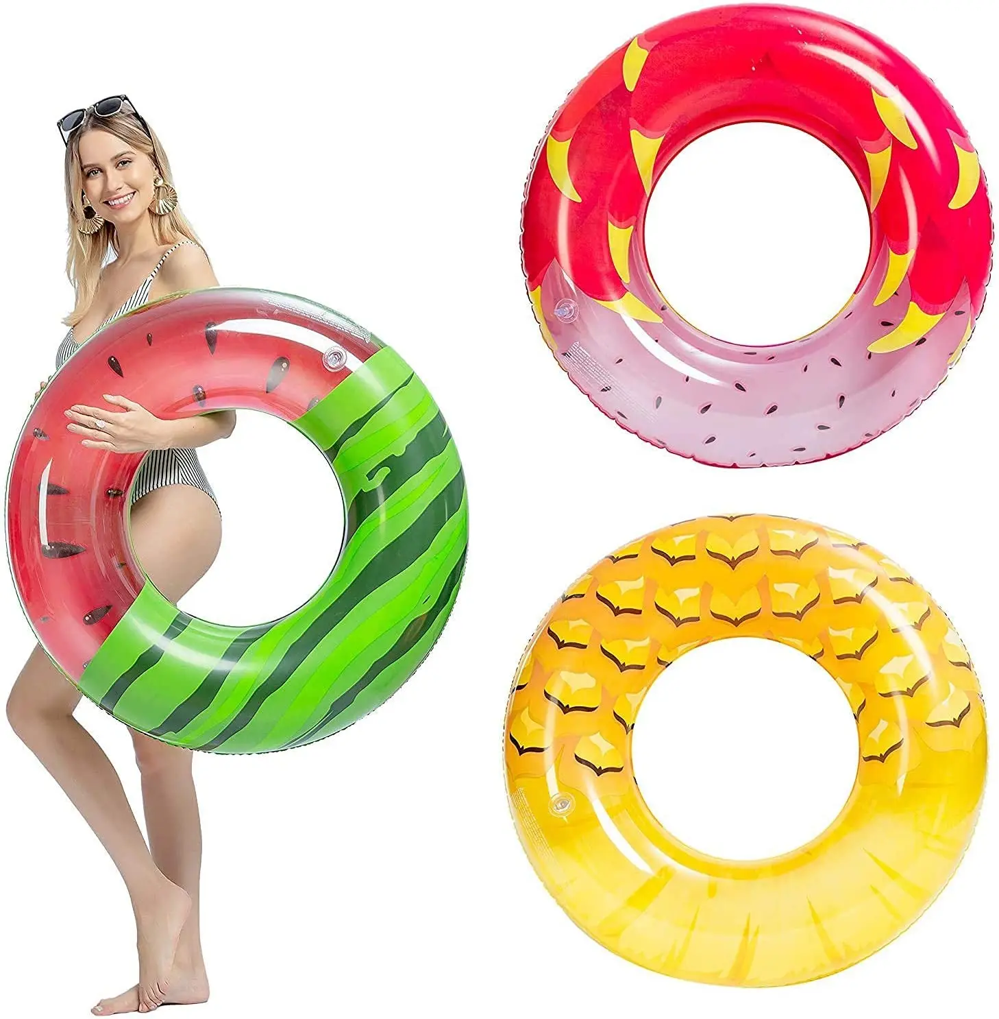Inflatable Pool Tube Raft with Fruits Painting Funny Inflatable Pool Float Toys Swim Tubes for Swimming Pool Party