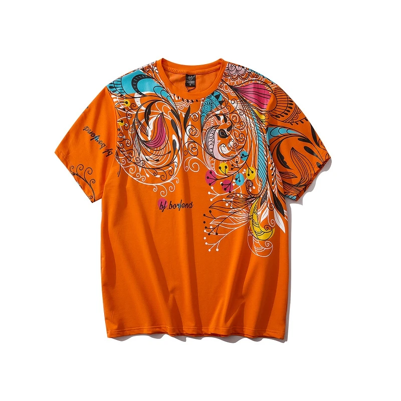 
2020 New Arrival Fashion Ethnic Pattern Printing Ladies Round Neck T Shirt Ladies New Design T Shirt Fashion Lover T Shirts 