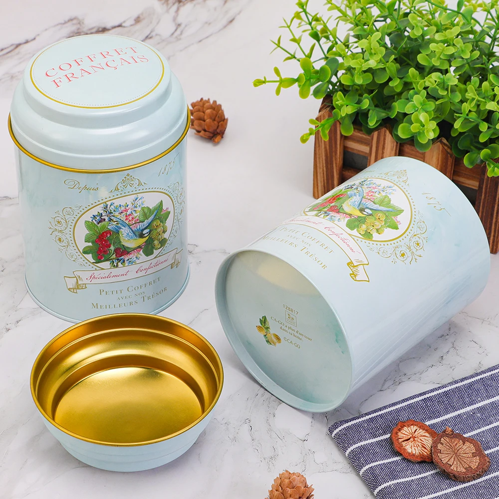 Elegant Metal Tinplate Empty Cylinder Tea Tin Box