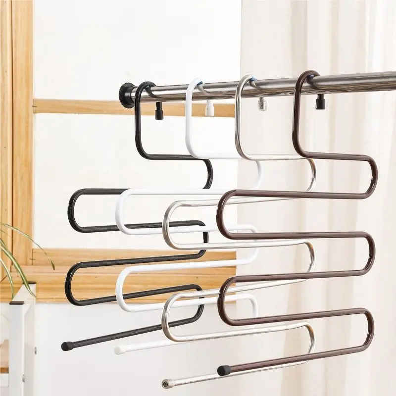 5 Layers of Metal Pants Hangers Closet Storage Organizer Hangers Pants Jeans Scarf Hanging Metal Pants S-type Hanger