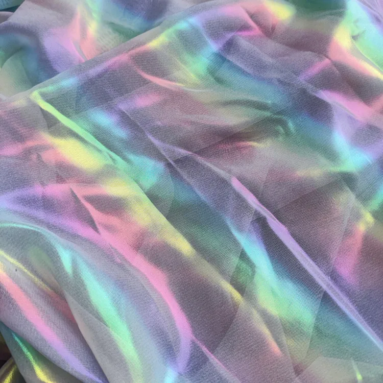 Wholesale Satin Shinny Liquid 100 Polyester Crystal Laser Pleated Metallic Foil Coated Silk chiffon Fabric