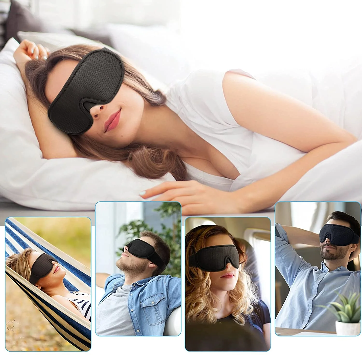 100% Blackout Washable 3D Memory Foam Eye Mask Luxury Private Label Sleep eye Cover with Nose Pad Travel Blindfold and Earplugs