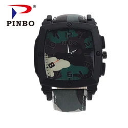 hot selling custom your logo Leather Band  classic wrist watch cheapest Quartz Geneva sport camouflage Watches for boy